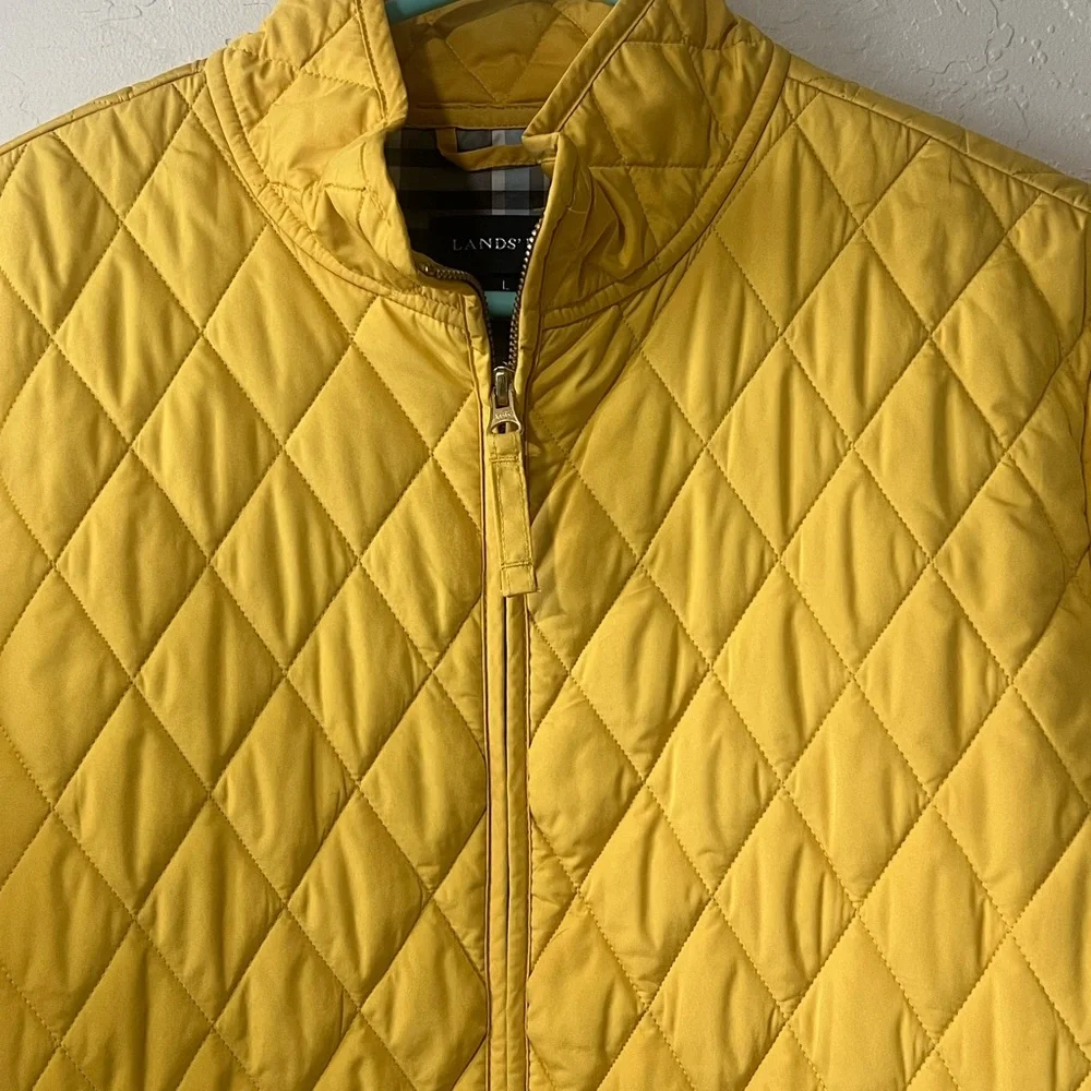 Lands End Quilted Full Zip Mock Neck Yellow Coat Jacket Pockets Size L (14-16) - Picture 3 of 11